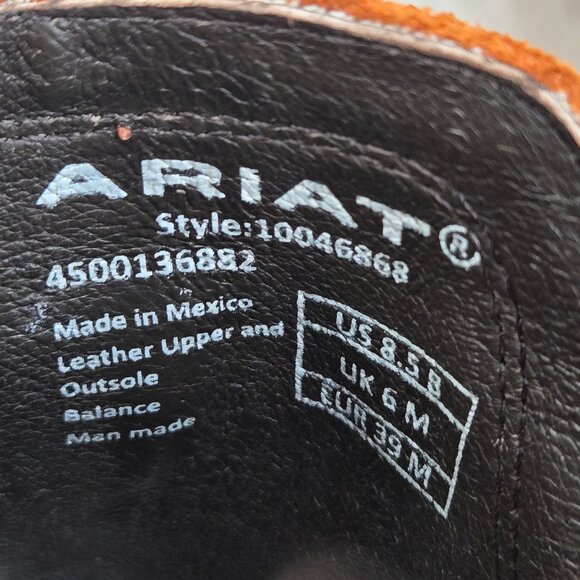 Ariat Western Booties 8.5 Brown Suede Embroidered Pointed Toe Cowgirl Ankle Boot - Picture 8 of 12